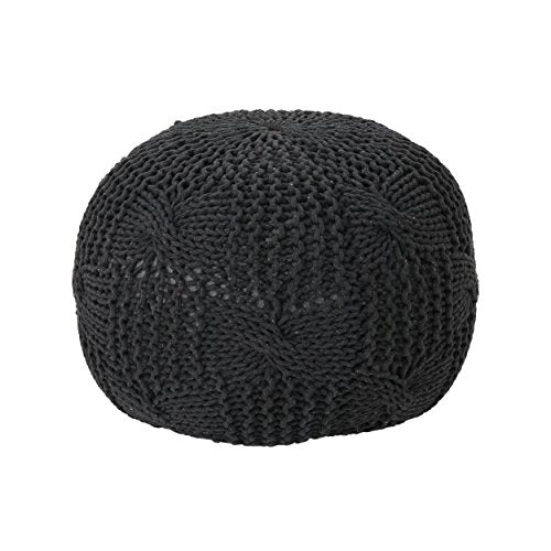 Christopher Knight Home Ansel Knitted Cotton Pouf, Dark Grey - color: Dark Grey