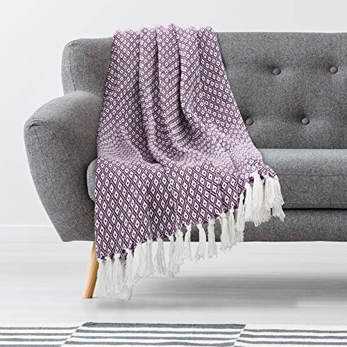 Americanflat 50x60 Throw Blanket - Soft and Breathable Cotton Throw Blanket for Couch, Bed, Chair - Decorative Blankets Perfect for Home, Office, or Outdoor Use - Purple and White Mini Diamond - color: Omala Eggplant and White Mini Diamond