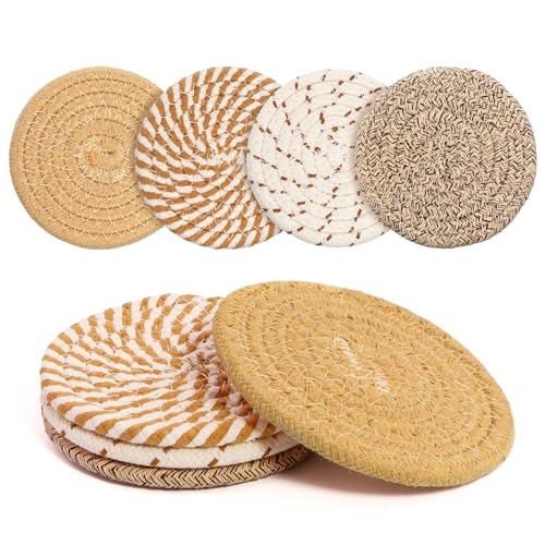 Coasters Set of 4 for Drinks, Cotton Woven 4 Colors Absorbent Boho Coasters for Home Decor Cups - Hot or Cold Drink Thickened (Light Khaki) - color: Light Khaki