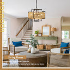 20" Boho Woven Chandeliers 4-Light Hand Rattan Ceiling Pendant Light Fixture Farmhouse Hanging Lighting for Kitchen,Bedroom, Dining Room, Hallway, Entryway, E26 - size: Lantern-20''-V
