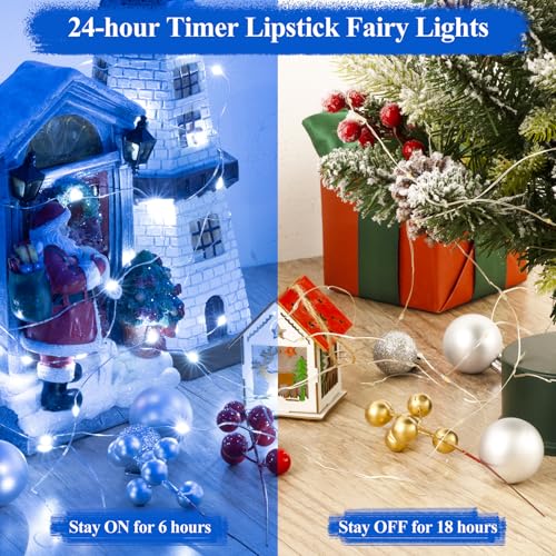 Lakumu 32FT(16×2) Blue Fairy Lights, Rechargeable Battery Operated LED String Lights with Timer, 8 Modes Waterproof Mini Twinkle Lights for Bedroom Christmas Wedding Centerpiece Table Decor - color: Blue, size: 32FT(16FT*2)