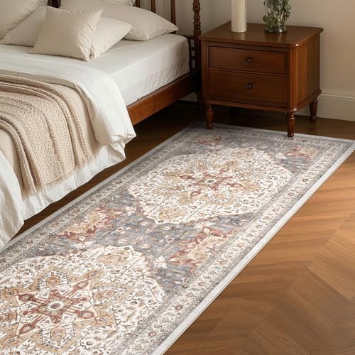 Tortania Area Rug 2x6 Runner Rugs - Washable Vintage Oriental Farmhouse Thin Indoor Carpet for Living Room Bedroom Hallway Entryway Kitchen Under Dining Table Home Office - Orange Multi - color: Orange Multi, size: 2' x 6' (Runner)