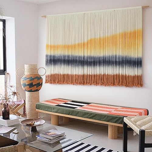 Flber Macrame Wall Hanging Extra Large Dip-Dyed Coastal Tapestry Boho Wall Decor for Living Room Bedroom Above Couch 57" W x 35" L - color: Yellow1