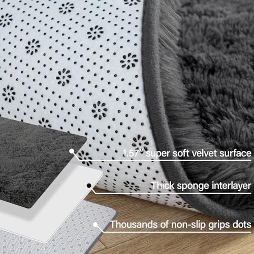 Merelax Fluffy Shaggy Small Area Rug, Dark Grey 2x4 Runner Rugs for Bedside Christmas Decor, Mini Fuzzy Plush Throw Rug, Soft Non-Slip Entryway Shag Catpet for Livingroom Holiday Home Aesthetic - color: Dark Grey, size: 2' x 4' (Rectangular)