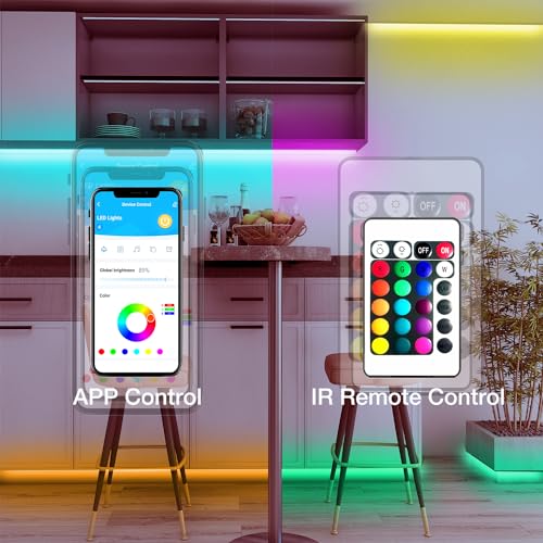 DAYBETTER Smart RGB Led Strip Lights, 50ft Led Lights for Bedroom with App Control, Multicolor Changing Led Light Strips Apply for Home Decor, Living Room, Kitchen, Home Party Decoration - size: 50 ft