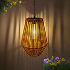 Livinlarge Rattan Solar Lantern Waterproof,Hanging Chandelier Lights Patio Porch Garden Farmhouse Decoration Rustic Handmade Outdoor Wicker Pendant Lamps - style: Rattan Pendant Lights-3