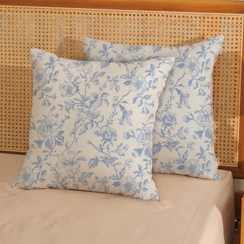 Light Blue Vintage Floral Pillow Covers 16x16 Inch 2 Pcs Blue Cream Rustic Toile Chinoiserie Flower Decor Throw Pillows Outdoor Decoration Pillowcase Linen Cushion Cover for Couch Sofa Bed - color: Light Blue Vintage Floral, size: 16" x 16" (Pack of 2)