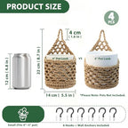4 PCS 5-Inch Macrame Wall Plant Hangers, Small Wall Hanging Plant Holder with Hooks, Natural Cotton Rope Hanger for Indoor Plants & Daily Storage, Boho Home Decor