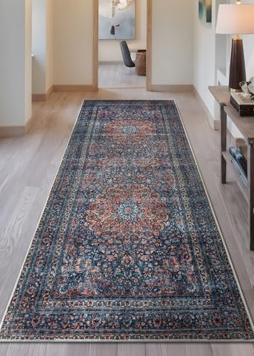Bloom Rugs Washable Non-Slip 12 ft Runner - Multicolor Traditional Medallion Runner for Entryway, Hallway, Bathroom, and Kitchen - Exact Size: 2.5' x 12' - color: Multi Color, size: 2'6" x 12' (Runner)