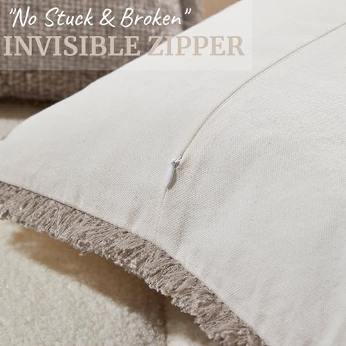 Decorative Boucle Fringe Throw Pillow Covers Set of 2, 18x18 Inch Design Couch Throw Pillows for Sofa Bed Living Room Decor (Khaki, 18"X18" (Pack of 2)) - color: Khaki