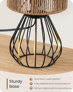 Rattan Table Lamp, Boho Table Lamp, Small Bedside Lamp, Handwoven Paper Lampshade, 2700K LED Bulb Included, Boho Desk Lamp, Modern Nightstand Lamp for Bedroom, Living Room, Striped SW06TL05 - color: Striped + Black