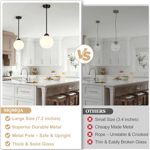 MQMQA 2 Pack Globe Pendant Lights, Mid Century Matte Black Pendant Light Fixtures, Globe Pendant Lights Kitchen Island with Milk Glass Shade Hanging Fixture for Dining Room (Bulbs not Included) - color: Matte Black + Milky White Glass 2 Pack