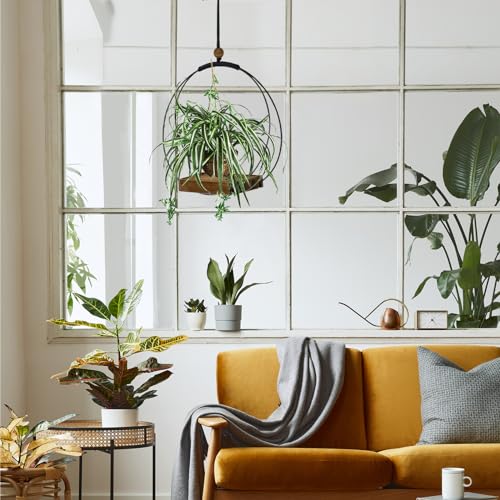 Adnkwolivt Hanging Planter for Indoor Plants - Outdoor Plant Hanger, Mid Century Metal Plant Hanger, Indoor Conner Ceiling, Gift for Mom, Plant Lovers, Housewarming - color: Black Metal/Walnut Wood Base, size: 1 Pack