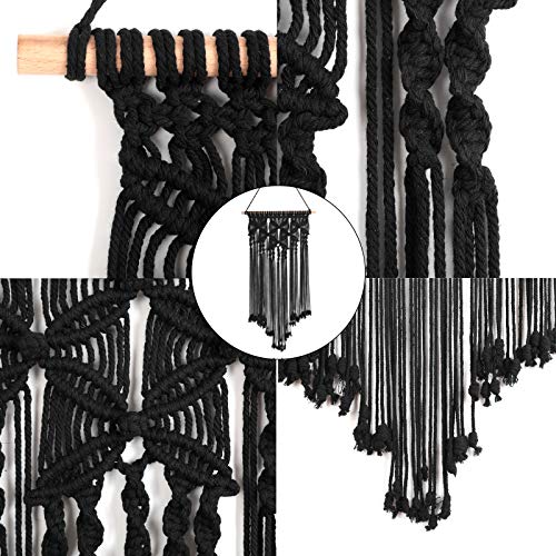 Macrame Woven Wall Hanging Tapestry Bohemian Wall Art Boho Chic Home Decor Wall Pediment, Black, 16x28 Inches - color: Black