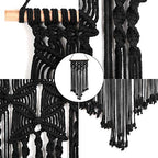 Macrame Woven Wall Hanging Tapestry Bohemian Wall Art Boho Chic Home Decor Wall Pediment, Black, 16x28 Inches - color: Black
