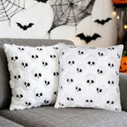 Halloween Throw Pillow Covers 18 in x 18 in, White Jacquard Plush Faux Fur Pillow Cases Embroidered Skull Couch Covers Set of 2 - color: White Skull