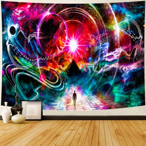 Delur Time Travel Tapestry Galaxy Universe Starry Sky Wall Hanging Tapestry Milky Way Outer Space Abstract Psychedelic Nebula Headboard for Bedroom Living Room Home Decor (59.1" x 78.7") - color: Time Travel, size: 59.1"L x 78.7"W