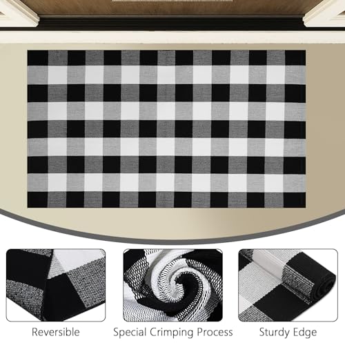 Buffalo Plaid Area Rug, Checkered Rug 27.5x43 Inches, Black and White Rug, Washable Cotton Mat for Front Porch, Entryway, Kitchen, Living Room, Home Decor - color: Black & White, size: 2'3" x 3'7" (Rectangular)