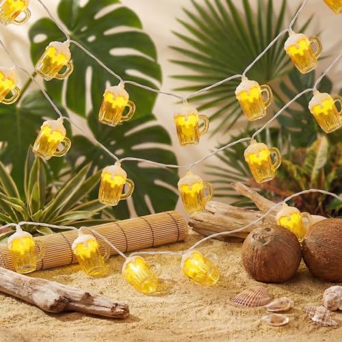 Beer Mug String Lights, 8.5FT 10 LED Summer Lights with UL Certified Plug, Waterproof Tropical Party Decorations for Patio, Warm White Hawaiian String Lights for Garden Backyard Bedroom Bar Decor - color: 10 LED Beer Lights