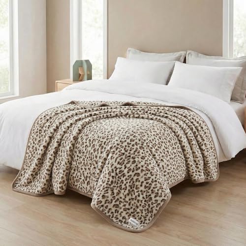 Fleece Throw Blanket 50" x 70" - Soft Cozy Microfiber Plush Blanket, Lightweight Warm Throw for Couch Bed Sofa Chair, All Season Use, Beige Leopard - color: Beige Leopard