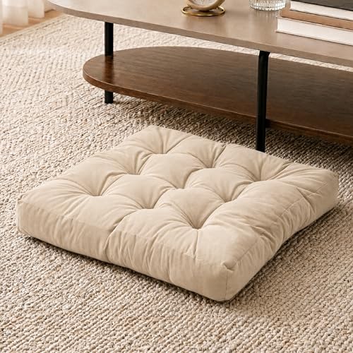 Floor Pillow for Adults, Soft Velvet Floor Cushion for Sitting, Single Square Tufted Floor Pillow for Reading Nook, Living Room, Bedroom, 22 x 22 Inch, Beige - color: Beige, size: 1pack
