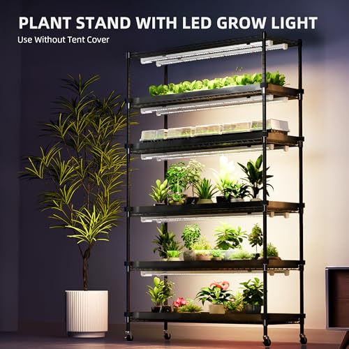 Spider Farmer 2026 Plant Stand with Grow Lights, 6-Tier Plant Shelf with 10Pcs 3ft Full Spectrum 220W Led Lamp and Grow Tent, for Veg Seed Starting Plants Growth Greenhouse 5000K 43Lx16Dx71H (Update) - size: L-43x16x71in