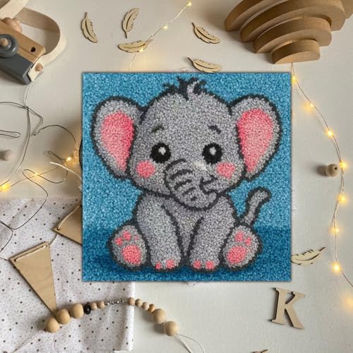 Latch Hook Kits for Kids Adults DIY Rug Tapestry Kits with Printed Canvas Embroidery Kits Festival Christmas Gifts Home Decoration (Elephants) - color: Elephants