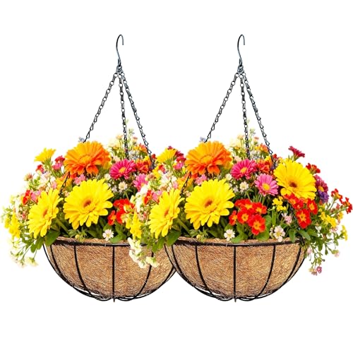 2 Pack 12 Inch Black Metal Hanging Basket Hanging Planter with Coco Coir Liner Heavy Duty Hanging Flower Pot Holder for Indoor Outdoor Patio Garden Porch Balcony Decor (Watermelon) - color: Watermelon
