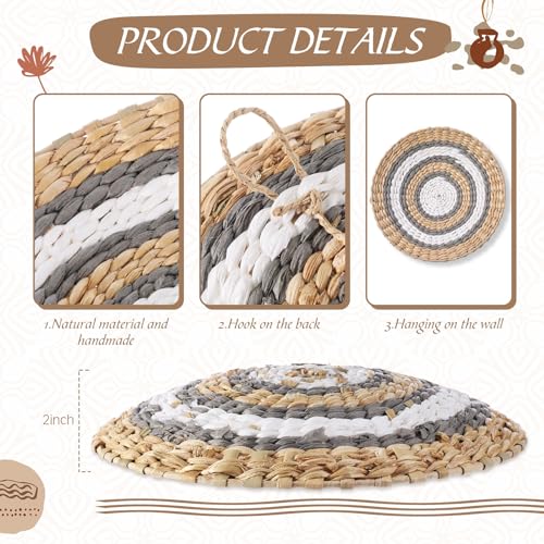 15 Pcs Boho Wall Basket Decor Woven Rattan Seagrass Wall Decor Hanging Rustic Farmhouse Western Art Decoration for Nursery Living Room Bedroom Home Kitchen(Grey White Style) - style: Grey White Style