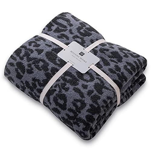 MH MYLUNE HOME Ultra Soft Leopard Throw Blanket (50x60 inches) Microfiber Blanket Plush Warm Reversible Cheetah Blanket Leopard Pattern Throw for Couch Bed Sofa - Dark Blue and Charcoal Gray, 50"x60" - color: Leopard Charcoal Blue, size: 50"x60" - 550 GSM