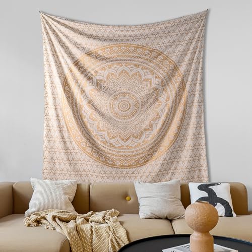 THE ART BOX Original Gold Tapestry Wall Hanging Mandala – Cotton Throw Tapestry – Boho Bedding White and Gold Medium Bedspread 54x60 Inches – Meditation & Yoga Rug Mat - color: Gold and White, size: 54"L x 60"W