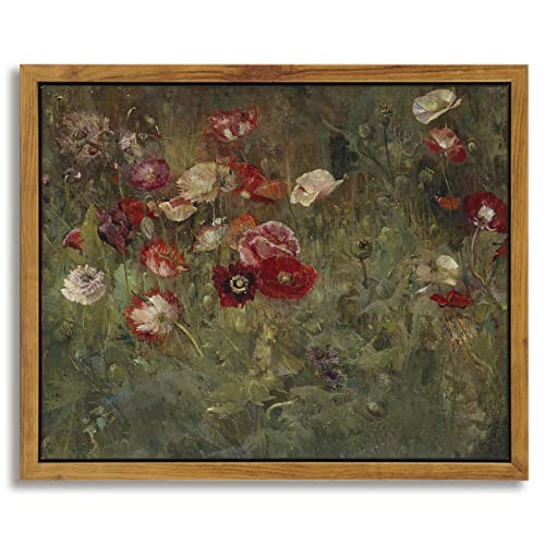 InSimSea Framed Canvas Wall Art, Vintage Bathroom Shelf Art, Poppy Picture, Kitchen Counter Moody Decor, 8"x10", Small Size - color: A Bed of Poppies, size: 10"L x 8"W
