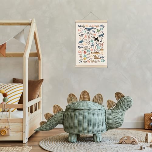 DOI-LANEE Alphabet Ocean Poster Hanger Frame 16x12 Inch, Educational Montessori Posters Toddler, Ocean Room Decor, Alphabet Chart for Preschool Classroom, ABC Learning, Sea Life Decor - color: Blue