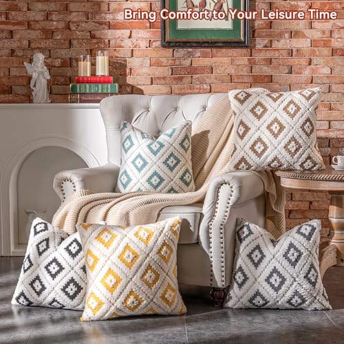 AmHoo Pack of 2 Decorative Throw Pillow Covers Rhomboid Luxury Super Soft Plush Set Case Cushion for Couch Sofa Bedroom 18 x 18-Inch Porcelain Blue - color: Porcelain Blue, size: 18" x 18" (Pack of 2)