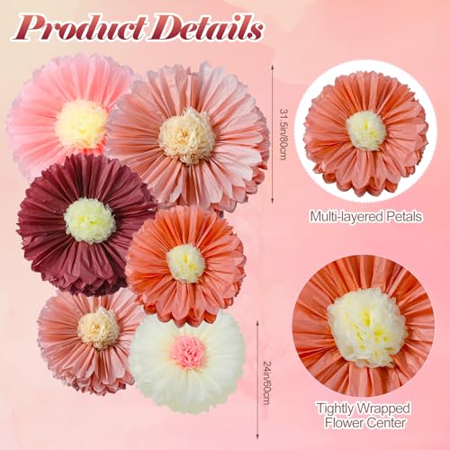 Giegxin 6 Pcs 31.5", 24" Pink Giant Paper Flower Boho Large Tissue Paper Flower for Wall Big Pink Pom Pom Floral Decorations for Wedding Bridal Shower Tea Party Baby Shower Classroom Birthday Decor - color: Pink, size: Circle 31.5", 24"