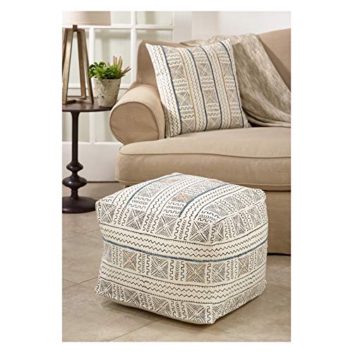 White African Mud Cloth Inspired Pouf, Floor Ottoman Seating, Footrest, Stuffed Comfy Chair, Floor Cushion Accent, 20" X 20" X 14" (1 Piece), 100% Cotton - size: Pouf Ottoman