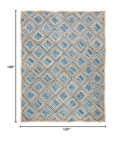 SAFAVIEH Cape Cod Collection 10' x 14' Natural / Blue CAP354A Handmade Flatweave Diamond Braided Jute & Denim Area Rug - color: Natural/Blue, size: 10' x 14' (Rectangular)