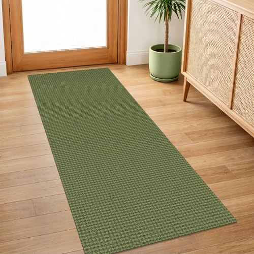 IOHOUZE Washable Runner Rug 2x5 Non Slip Runners for Hallways Entryway Runner Indoor, Kitchen Throw Rug Woven Cotton Floor Carpet for Hall Entrance Bedroom, Olive Green/Earthy Green - color: Olive Green/Earthy Green, size: 2' x 5' (Runner)