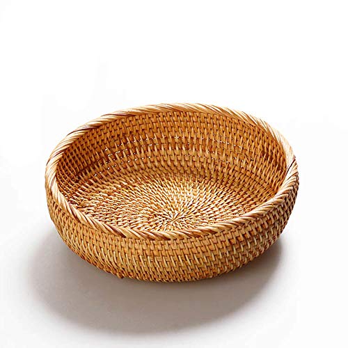 Hadewoven Round Rattan Fruit Basket Wicker Food Tray Weaving Storage Holder Dinning Room Bowl, 8 Inch Small Bread Baskets Tray for Serving with Deep Wall, Brown (Small 7.48”) - size: Small 7.48"