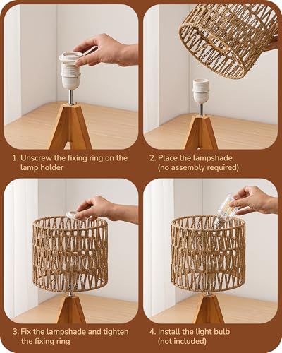 EDISHINE Small Table Lamp, Rattan Wood Tripod Bedside Lamp, Boho Nightstand Lamp for Living Room, End Table, Office, E26 Base, Natural Style - style: W-shaped Wave