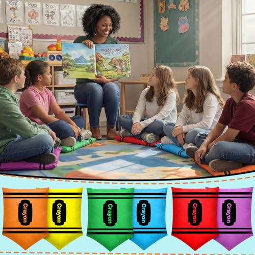 Yousoontic 6 Pcs Classroom Floor Cushions Colorful Crayon Classroom Decor 14 x 20in Crayon Flexible Seatings Cute Plush Throw Pillow Back to School Supplies for Elementary Daycare Learning Play Areas - style: Crayon