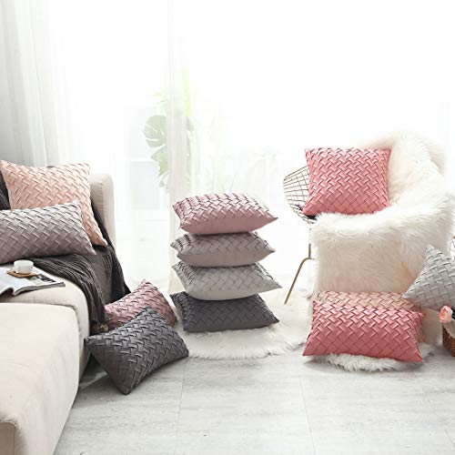 vctops Boho Basket Weave Pattern Decorative Throw Pillow Cover Super Soft Suede Solid Square Accent Cushion Case for Couch Sofa Car (My Grey,18"x18") - color: My Grey, size: 18" x 18" (Pack of 1)