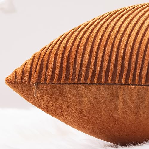 YCOLL Burnt Orange Pillow Covers 26x26 Set of 2 Velvet Striped Pattern - Soft Throw Pillows for Home Decor, Luxury Decorative Pillow Covers for Couch, Bed,Living Room - color: Burnt Orange, size: 26" x 26" (Pack of 2)