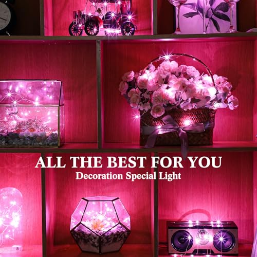 Hortsun 100 Packs Fairy Lights Battery Operated 3 Speed Modes, 7 Ft/ 2 M 20 LED Battery String Mini Waterproof Wire Twinkle Lights Bulk for Wedding Party Birthday Vases Decor (Pink Light) - color: Pink Light