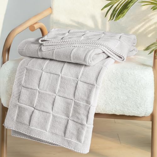 Whale Flotilla Checkered Knit Throw Blanket for Couch, Soft Decorative Knitted Blankets for Sofa Bed, Lightweight Cozy Throws for Spring Summer, 50x60 Inch, Light Grey - color: Light Grey, size: 50x60 Inch