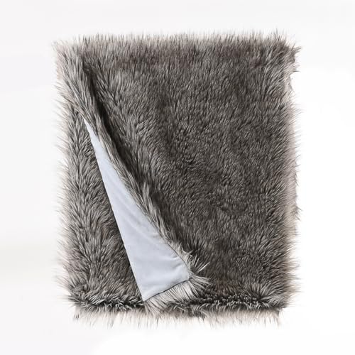 HORIMOTE HOME Luxury Plush Faux Fur Throw Blanket, Long Pile Grey with Black Tipped Blanket, Super Warm, Fuzzy, Elegant, Fluffy Decoration Blanket for Couch, Armchair, Sofa and Bed, 50''x 60'' - color: Chinchilla, size: 50″×60″