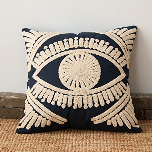 vctops Boho Geometric Tufted Decorative Throw Pillow Cover Farmhouse Cotton Embroidery Accent Square Cushion Case for Couch Sofa Bed (EmbroideryJ, 18"x18") - color: Embroideryj, size: 18" x 18" (Pack of 1)