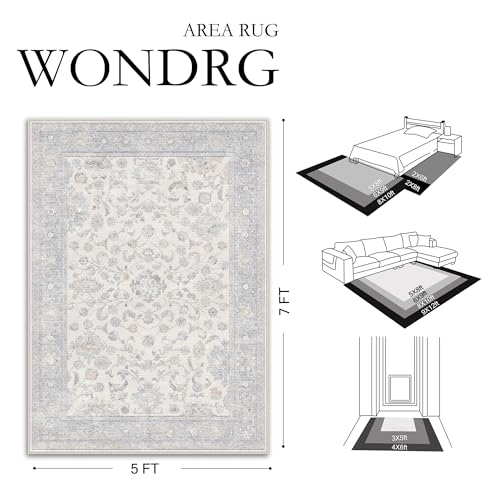 2x3 Blue Washable Area Rug for Living Room Bedroom Neutral Soft Floral Non Slip Thin Throw Rug Lightweight Vintage Low Pile Distressed Doormat Nursery Entrance Playroom Front Door Bathroom - color: Blue Grey, size: 2'x3'