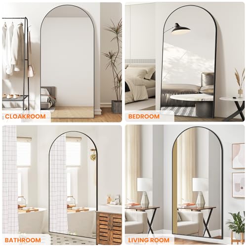 TRAHOME Full Length Arched Mirror, 75"x35" Standing Floor Full Body Mirror for Wall with Aluminum Alloy Frame for Bedroom, Living Room, Dressing Room(Black) - color: Matte Black, size: 75"L x 35"W