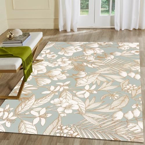 Printed Indoor Boho Area Rug - Non Slip, Ultra Thin, Printed Rug - Home Décor for Entryway, Bedroom, Living Room - 1.5 x 2.5ft, Flora Multi - color: Muted Olive and Warm Beige, size: 1.5 x 2.5ft / 18 x 30in / 45 x 75cm